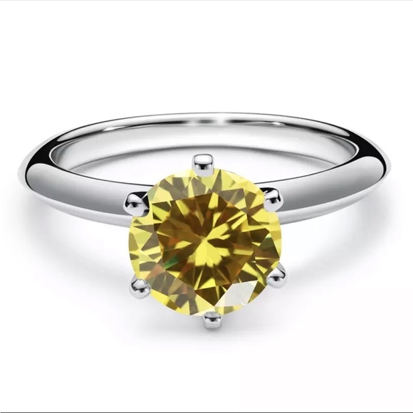 Jewelry - 𝅺CERTIFIED 1ct. t.w. Moissanite Diamond Yellow Round Solitaire Ring NEW